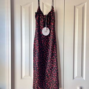 Princess Polly Black Dress with Red Floral Design